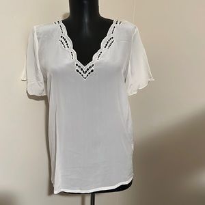 Sundance white scalloped sleeve silk blouse XS